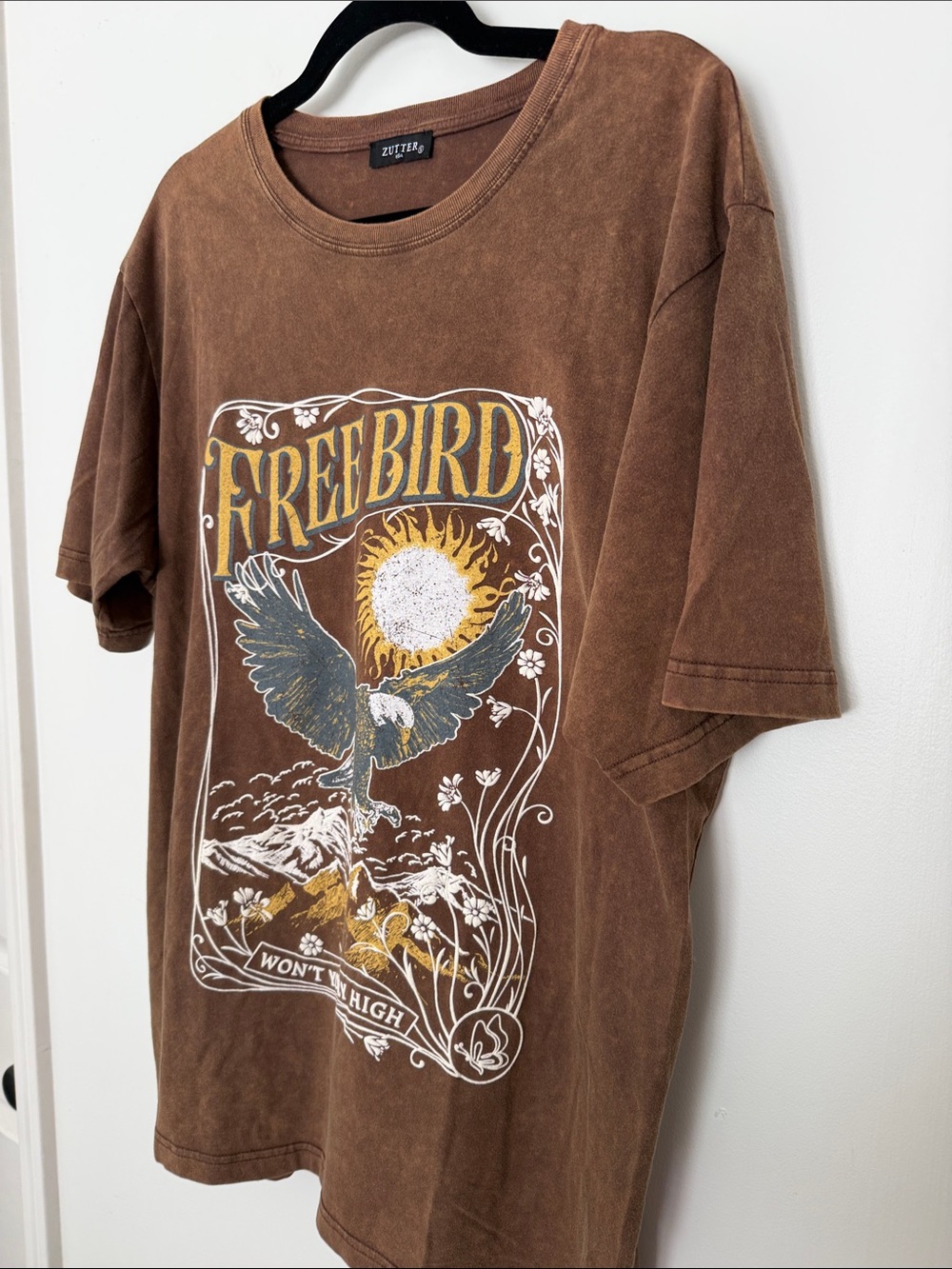 zutter Free Bird Graphic T-Shirt Distressed Brown Oversized Small - Picture 4 of 6